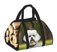 EdWal Cute Bichon Frise Dog Print Log Carrier Bag with Open Sides Wood Log Holder for Fireplace Tote Bag Fireplace Accessory