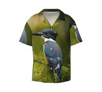 EdWal Cute Bird Print Mens Short Sleeve Button Down Shirts Casual Loose Fit Summer Beach Shirts Men's Dress Shirts Black