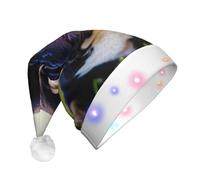 EdWal Cute Black Pug Dog Print Led Christmas Beanie Light Up Christmas Hats, Knit Hats With Led Lights, Unisex Winter Santa Hat