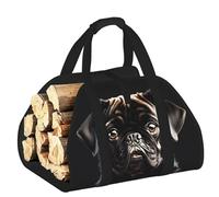 EdWal Cute Black Pug Dog Print Log Carrier Bag with Open Sides Wood Log Holder for Fireplace Tote Bag Fireplace Accessory