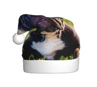 EdWal Cute Black Pug Dog Print Plush Santa Hat, Christmas Hats For Adults, Cozy Holiday Headwear, For Christmas Parties