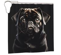 EdWal Cute Black Pug Dog Print Polyester Shower Curtain For Bathroom With Hooks 185cm Long, Waterproof Bath Accessories