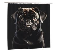 EdWal Cute Black Pug Dog Print Polyester Shower Curtain For Bathroom With Hooks 185cm Long, Waterproof Bath Accessories