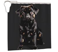 EdWal Cute Black Pug Dog-Standard-Scale-2_00x Print Polyester Shower Curtain For Bathroom With Hooks 185cm Long, Waterproof Bath Accessories