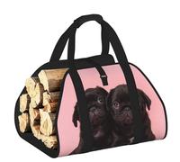 EdWal Cute Black Pug Print Log Carrier Bag with Open Sides Wood Log Holder for Fireplace Tote Bag Fireplace Accessory