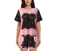 EdWal Cute Black Pug Print Women'S Pajama Sets Lounge Wear Set Soft Loungewear Short-Sleeved Pjs And Shorts