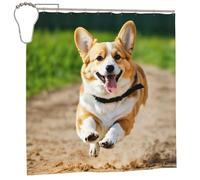 EdWal Cute Corgi Print Polyester Shower Curtain For Bathroom With Hooks 185cm Long, Waterproof Bath Accessories
