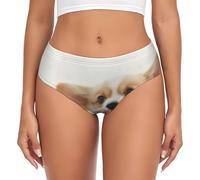 EdWal Cute Corgi Print Womens High-Waisted Briefs Panties, Moisture-Wicking Underwear, Bikini Brief Underwear Black