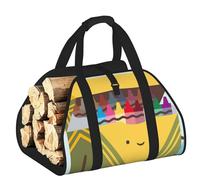 EdWal Cute Crayons Box Print Log Carrier Bag with Open Sides Wood Log Holder for Fireplace Tote Bag Fireplace Accessory