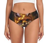 EdWal Cute Fox Print Womens High-Waisted Briefs Panties, Moisture-Wicking Underwear, Bikini Brief Underwear Black
