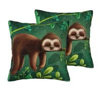 EdWal Cute Funny Sloth Relaxing On The Jungle Tree Print Couch Throw Pillow Covers, Set Of 2, Decorative Pillow Covers, Cushion Case, For Sofa Bed