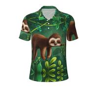 EdWal Cute Funny Sloth Relaxing On The Jungle Tree Print Men's Polo Shirts Short Sleeve, Moisture Wicking Golf Shirts for Men, for Casual Sporty Black