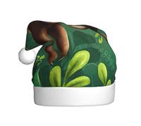 EdWal Cute Funny Sloth Relaxing On The Jungle Tree Print Plush Santa Hat, Christmas Hats For Adults, Cozy Holiday Headwear, For Christmas Parties