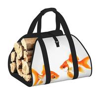 EdWal Cute Goldfish Print Log Carrier Bag with Open Sides Wood Log Holder for Fireplace Tote Bag Fireplace Accessory