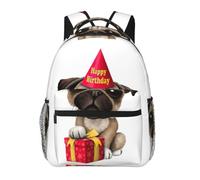 Edwal Cute Happy Birthday Pug Puppy Print Hiking Backpack Laptop Backpack For Men Women Waterproof Rucksack Easy To Clean Travel Bag