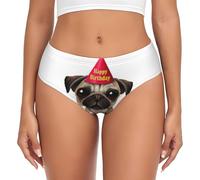 EdWal Cute Happy Birthday Pug Puppy Print Womens High-Waisted Briefs Panties, Moisture-Wicking Underwear, Bikini Brief Underwear Black