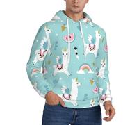 EdWal Cute Llama Print Men'S Hoodie,Comfortable Pullover Sweatshirt For Men,Drawstring Casual Hooded Sweatshirts Black
