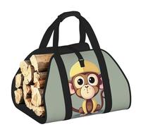 EdWal Cute Monkey Print Log Carrier Bag with Open Sides Wood Log Holder for Fireplace Tote Bag Fireplace Accessory