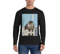 EdWal Cute Otter Print Men's Fashion Shirt Classic Long Sleeve Lightweight T-Shirt Casual Top Pullover for Men Black