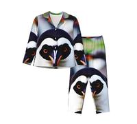 EdWal Cute Penguin head print Pajama Set for Women Women Pajama Set Fashion Long-Sleeve Shirt and Full Length Bottom Black
