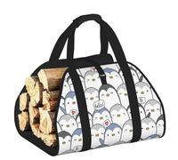 EdWal Cute Penguin Print Log Carrier Bag with Open Sides Wood Log Holder for Fireplace Tote Bag Fireplace Accessory