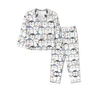 EdWal Cute Penguin print Pajama Set for Women Women Pajama Set Fashion Long-Sleeve Shirt and Full Length Bottom Black
