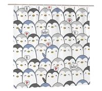 EdWal Cute Penguin Print Polyester Shower Curtain For Bathroom With Hooks 185cm Long, Waterproof Bath Accessories
