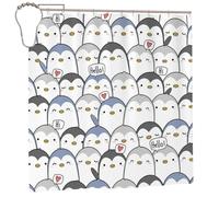 EdWal Cute Penguin Print Polyester Shower Curtain For Bathroom With Hooks 185cm Long, Waterproof Bath Accessories