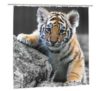EdWal Cute Tiger Cub Print Polyester Shower Curtain For Bathroom With Hooks 185cm Long, Waterproof Bath Accessories