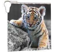 EdWal Cute Tiger Cub Print Polyester Shower Curtain For Bathroom With Hooks 185cm Long, Waterproof Bath Accessories