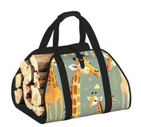 EdWal Cute Wild Cartoon Giraffes Print Log Carrier Bag with Open Sides Wood Log Holder for Fireplace Tote Bag Fireplace Accessory