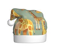 EdWal Cute Wild Cartoon Giraffes Print Plush Santa Hat, Christmas Hats For Adults, Cozy Holiday Headwear, For Christmas Parties