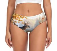 EdWal Deer Wildlife Art Print Womens High-Waisted Briefs Panties, Moisture-Wicking Underwear, Bikini Brief Underwear Black