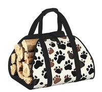 EdWal Dog Paw Prints Print Log Carrier Bag with Open Sides Wood Log Holder for Fireplace Tote Bag Fireplace Accessory