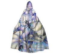 EdWal Dragonfly On Lotus Flower Print Unisex Adults Hooded Cloak Cape Uniform, Hooded Robe, For Halloween Cosplay Costumes