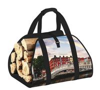Edwal Dublin Ireland Ha Penny Bridge River Print Log Carrier Bag with Open Sides Wood Log Holder for Fireplace Tote Bag Fireplace Accessory