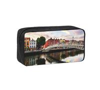 Edwal Dublin Ireland Ha Penny Bridge River Print Pen Organizer Bag Pouch Large Capacity Pencil Case with Zipper Durable Pen Case for Stationery