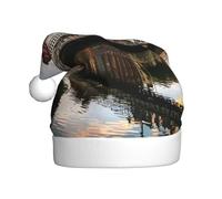 EdWal Dublin Ireland Ha Penny Bridge River Print Plush Santa Hat, Christmas Hats For Adults, Cozy Holiday Headwear, For Christmas Parties