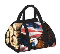 Edwal Eagle with USA Flag Print Log Carrier Bag with Open Sides Wood Log Holder for Fireplace Tote Bag Fireplace Accessory