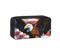 Edwal Eagle with USA Flag Print Pen Organizer Bag Pouch Large Capacity Pencil Case with Zipper Durable Pen Case for Stationery