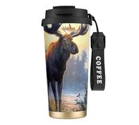 EdWal Fall Moose Deer Print Insulated Stainless Steel Travel Coffee Mug,Coffee Cups with Lids, for Hot Cold Drinks