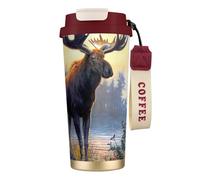 EdWal Fall Moose Deer Print Insulated Stainless Steel Travel Coffee Mug,Coffee Cups with Lids, for Hot Cold Drinks