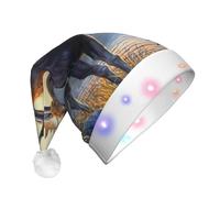 EdWal Fall Moose Deer Print Led Christmas Beanie Light Up Christmas Hats, Knit Hats With Led Lights, Unisex Winter Santa Hat