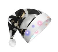 EdWal Fashion Modern Black White Gold Triangle Print Led Christmas Beanie Light Up Christmas Hats, Knit Hats With Led Lights, Unisex Winter Santa Hat