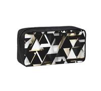 EdWal Fashion Modern Black White Gold Triangle Print Pen Organizer Bag Pouch Large Capacity Pencil Case with Zipper Durable Pen Case for Stationery