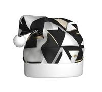 EdWal Fashion Modern Black White Gold Triangle Print Plush Santa Hat, Christmas Hats For Adults, Cozy Holiday Headwear, For Christmas Parties