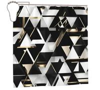 EdWal Fashion Modern Black White Gold Triangle Print Polyester Shower Curtain For Bathroom With Hooks 185cm Long, Waterproof Bath Accessories