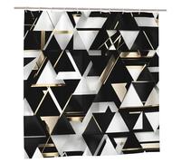 EdWal Fashion Modern Black White Gold Triangle Print Polyester Shower Curtain For Bathroom With Hooks 185cm Long, Waterproof Bath Accessories