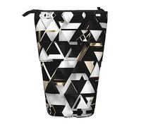 EdWal Fashion Modern Black White Gold Triangle Print Stand-Up Telescopic Pencil Case Cute Pencil Case Stationery Pen Case Cosmetics Bag
