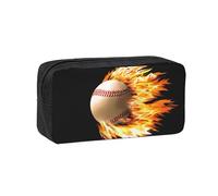 EdWal Fire Baseball Print Pen Organizer Bag Pouch Large Capacity Pencil Case with Zipper Durable Pen Case for Stationery